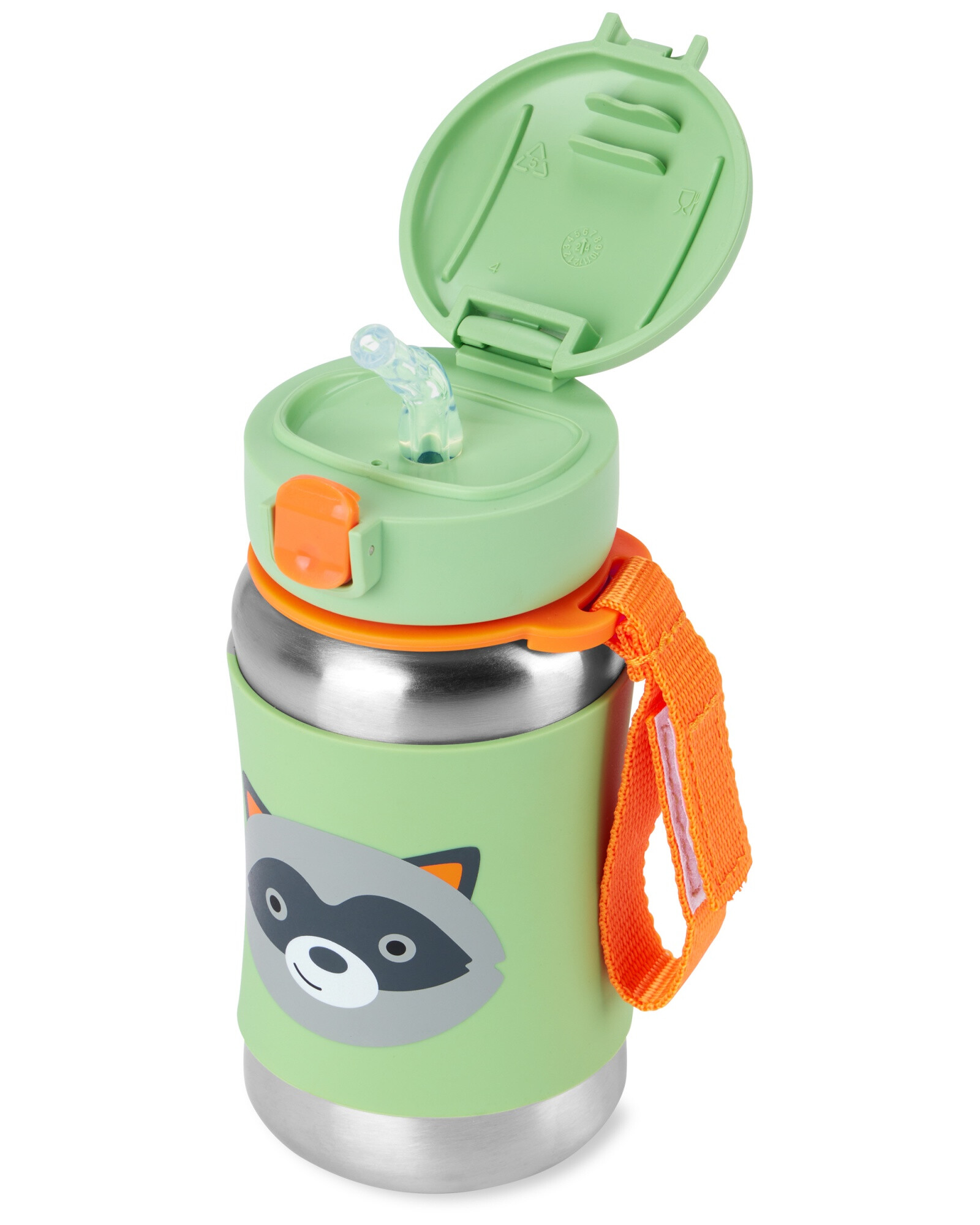 Botella de acero inoxidable con sorbito, diseño mapache Botella de acero inoxidable con sorbito, diseño mapache