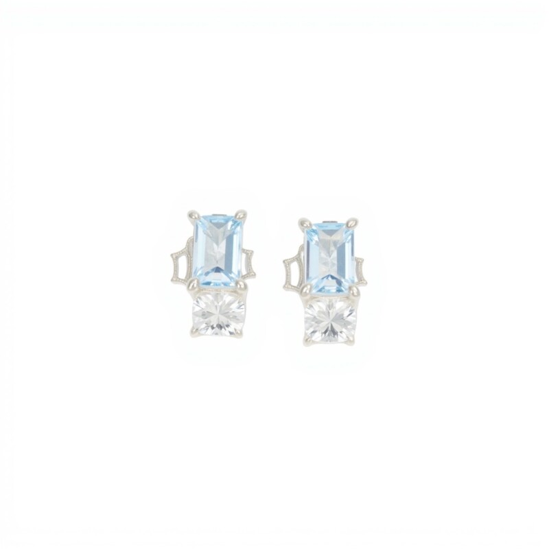 Caravanas Lea-Plata rodinada 925. Piedra Topacio azul y piedra luna-CA2029 conpiedra