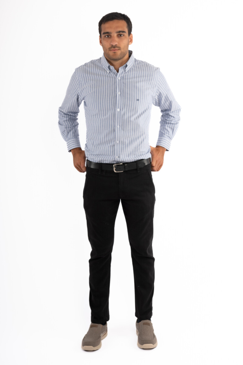 Camisa Rayada Brixton Azul Oscuro y Blanca