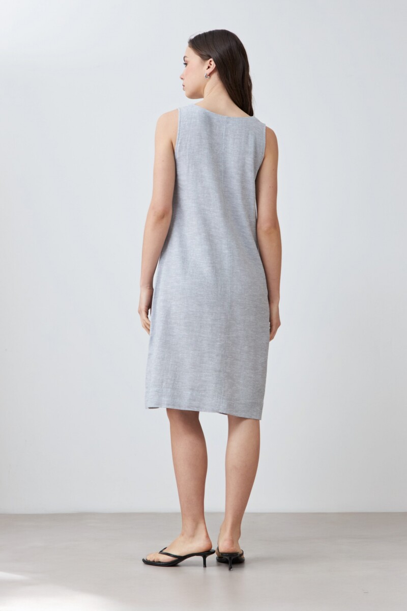 Vestido de lino con botones gris melange