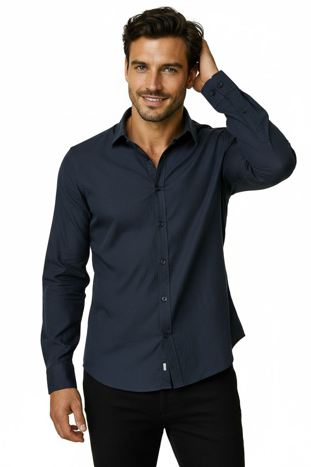 Camisa Ruedo Azul Grisaceo