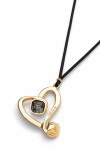 COLGANTE LARGO DE CORDÓN EFECTO SEDA CON CORAZÓN CENTRAL CON CRISTAL NEGRO Colgante