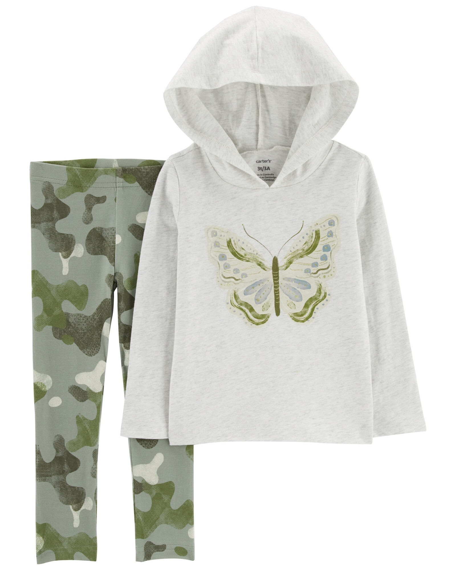 Set dos piezas calza y remera con capucha, de algodón Sin color