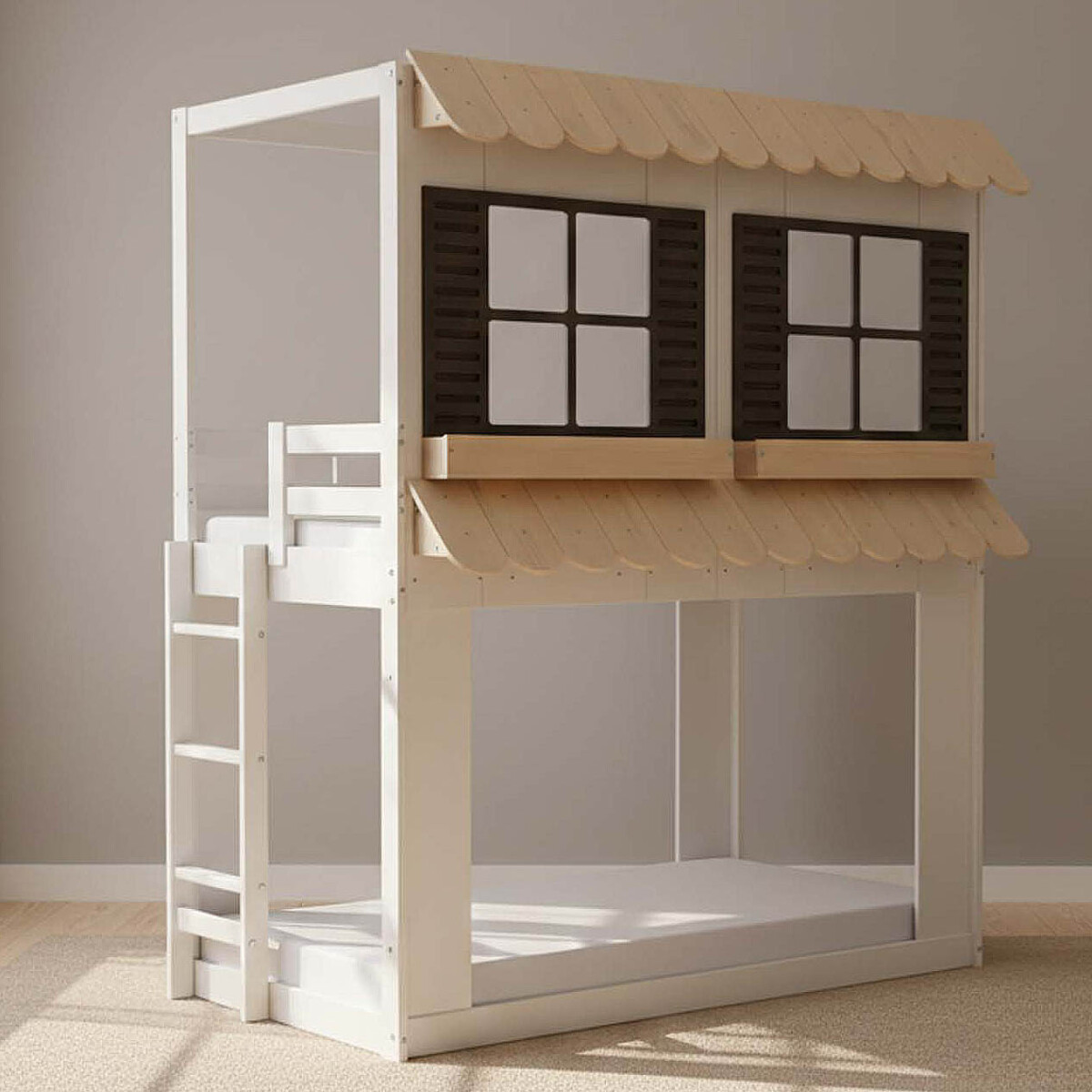 CUCHETA CASITA KIDS - 1 PLAZA MDF-Y-MADERA BLANCO PRAGA 