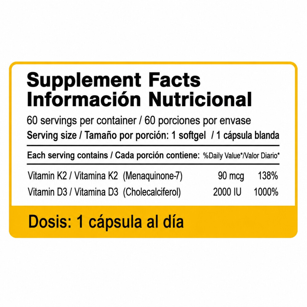 Super Vitamina D3 + K2 MK-7 | 60 Cápsulas Qualivits Super Vitamina D3 + K2 MK-7 | 60 Cápsulas Qualivits