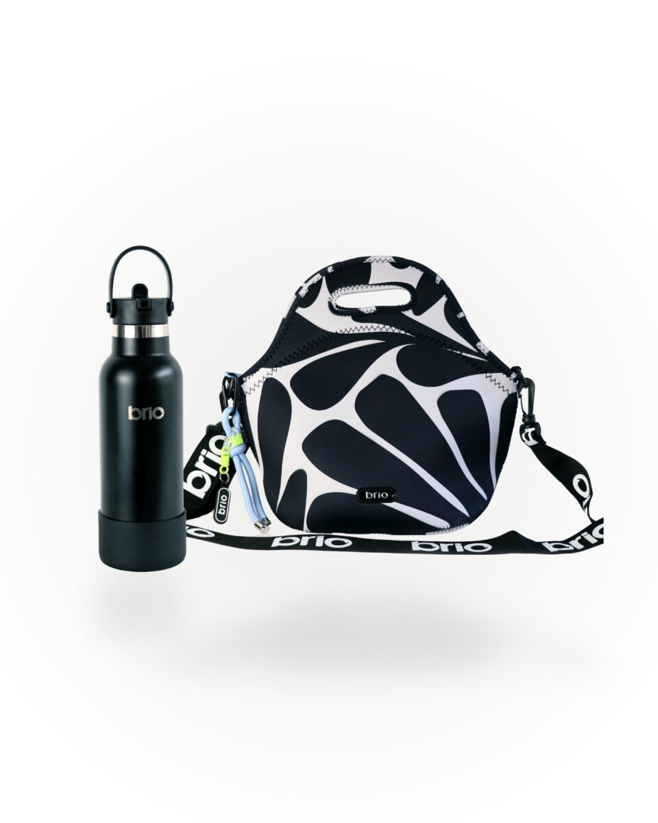 Set de lunchera Big de neopreno con correa ajustable y botella de acero inoxidable 500ml brio - set onda/negro 