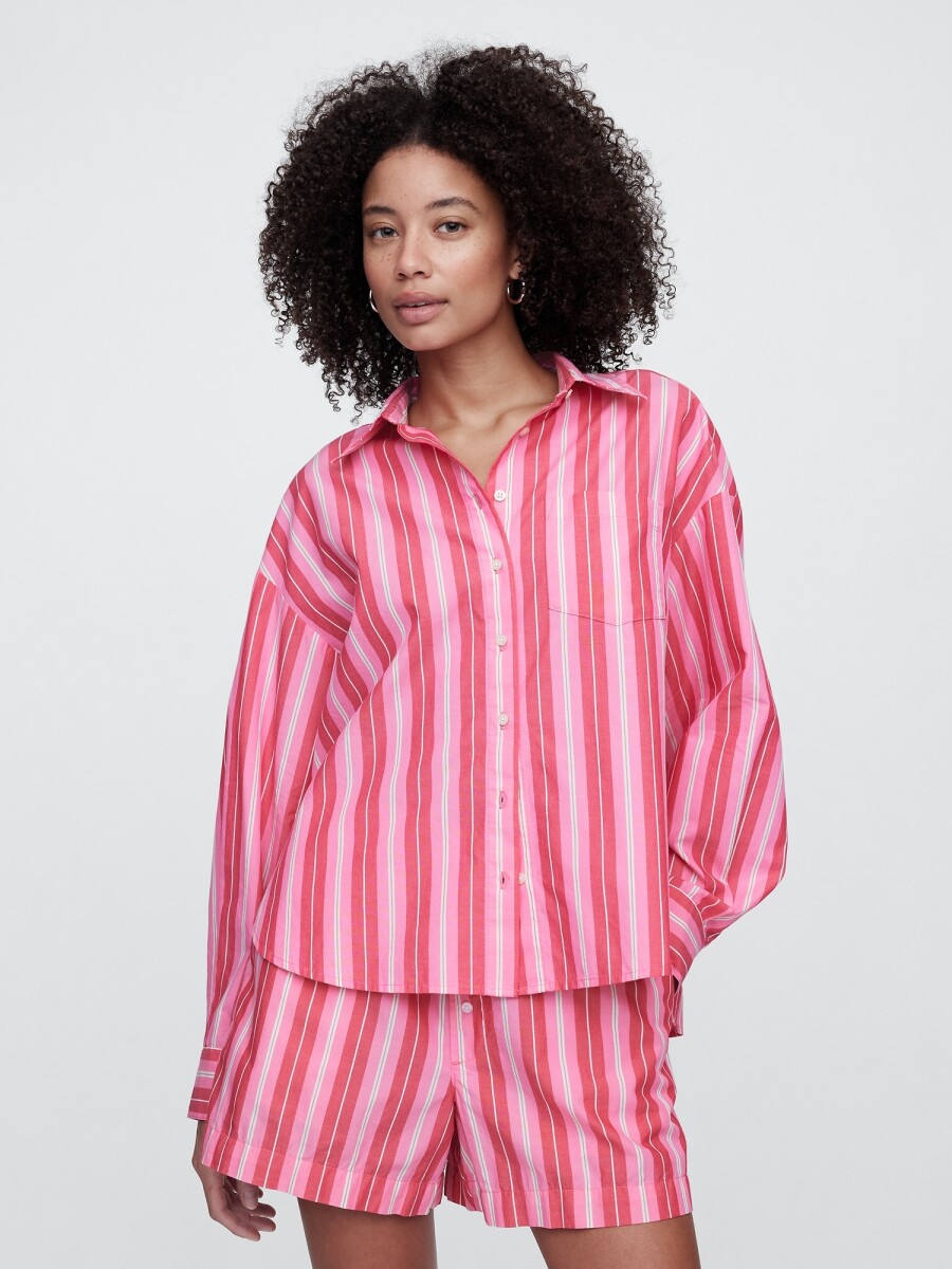 Camisa Poplin Big Shirt Mujer - Pink Stripe 