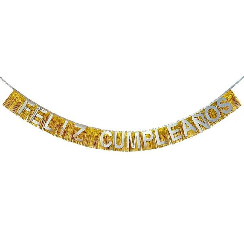 Guirnalda Feliz Cumpleaños Flecos Dorado