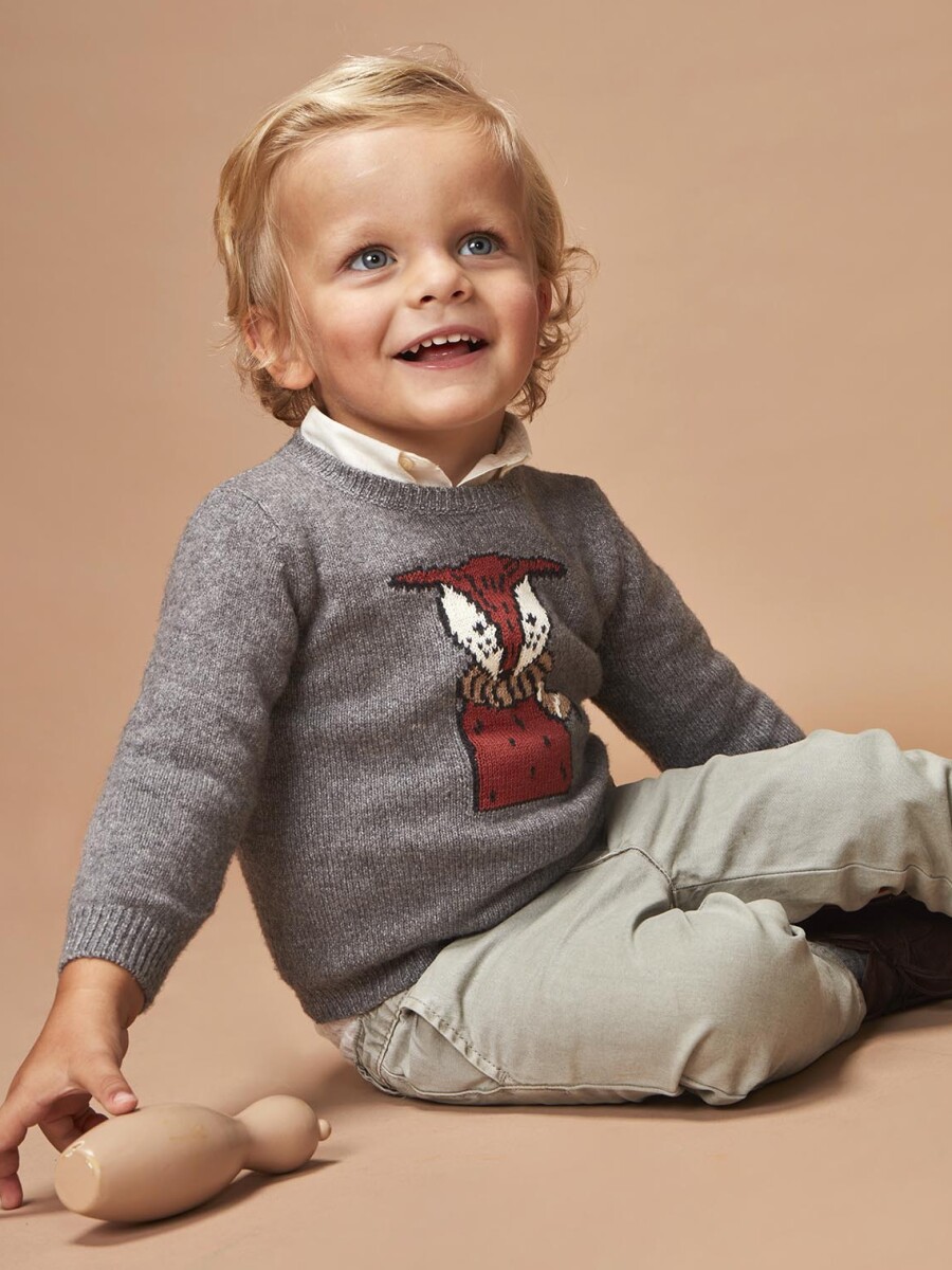 Jersey Con Intarsia Gris Melange