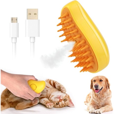Peine Cepillo a Vapor USB Masaje para Mascotas Gato Perro Amarillo