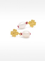 Pendientes De Trébol Con Perla De Agua Dulce - Plata De Ley 925 rojo