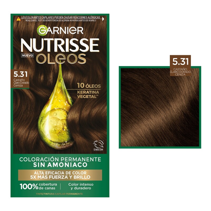 Tinta Garnier Nutrisse Oleos N°5.31 Castaño Dorado Cenizo Tinta Garnier Nutrisse Oleos N°5.31 Castaño Dorado Cenizo