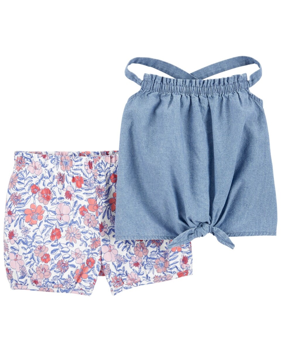 Set Carters Short y Blusa Símil Jean con Tirantes Cruzado - AZUL 