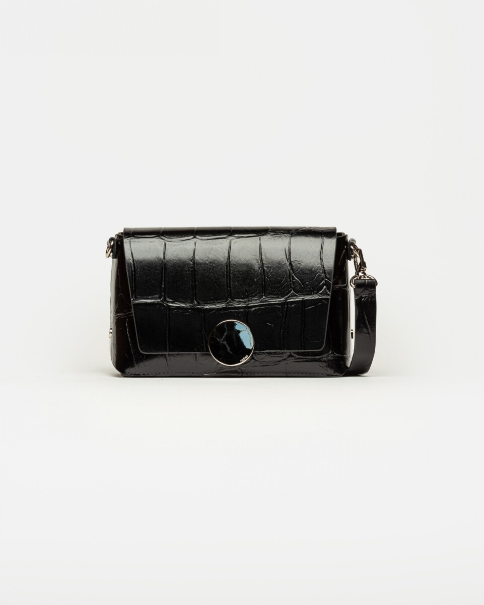 Bandolera Oasis en cuero grabado big croco - Negro 