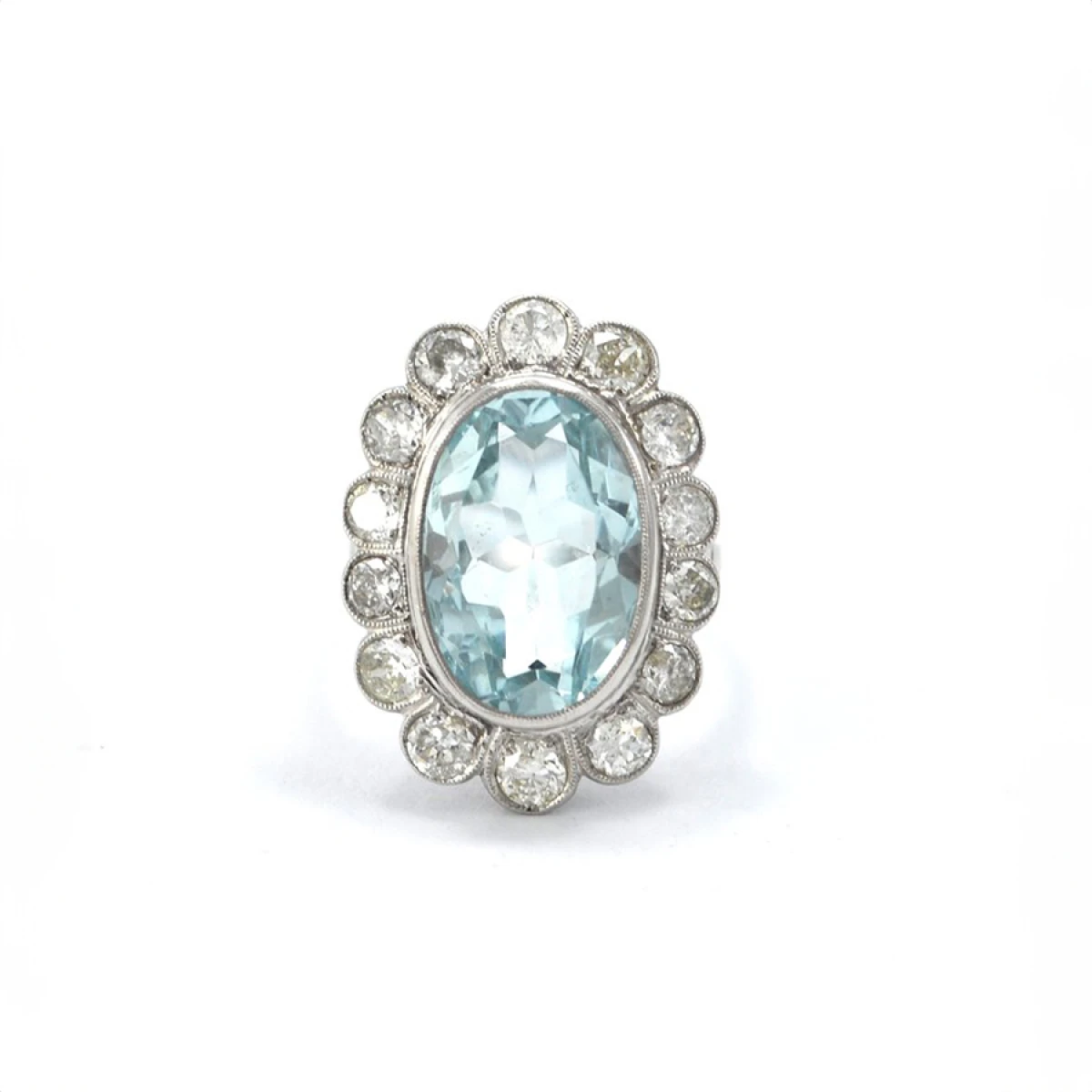Anillo Platino Con Aguamarina Central 