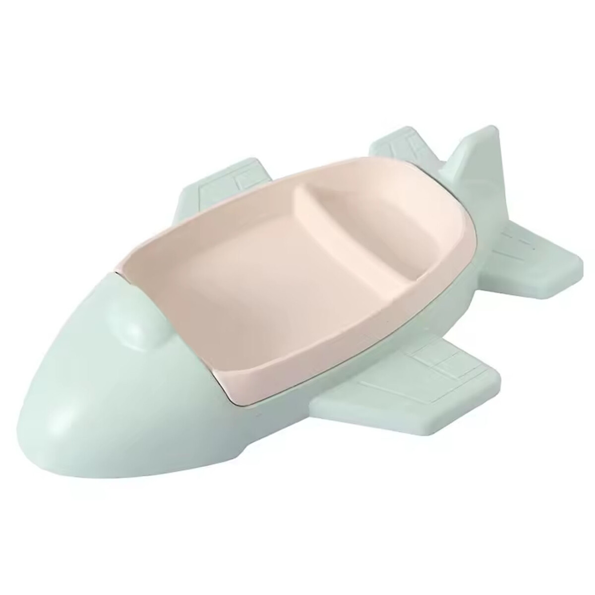 Set Comida Bebé Diseño Avión Plato c/ Divisiones en Plástico - Verde 