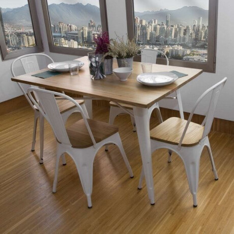 SILLA MADERA TOLIX Silla Metálica Con Asiento de Madera Tolix Blanca