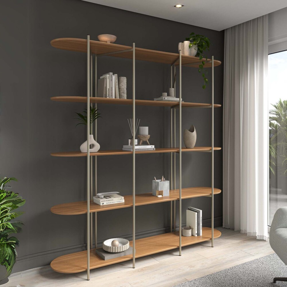ESTANTERÍA/BIBLIOTECA/DIVISOR MDF-Y-ACERO NATURAL-BEIGE AMAYA CHAMPAGN