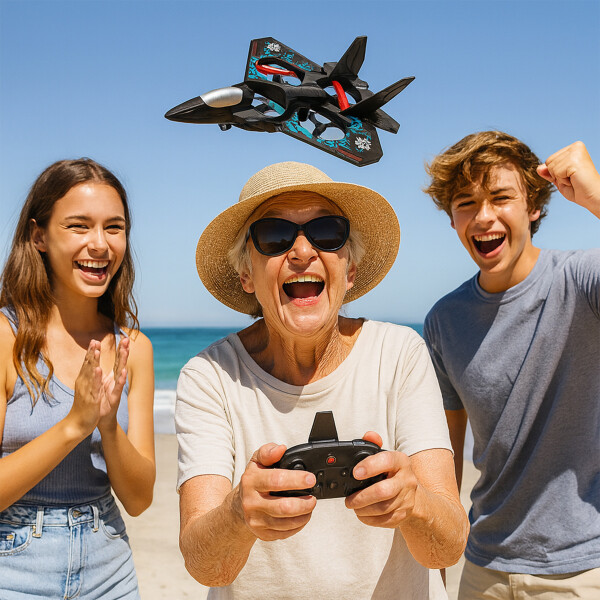 Avión Drone Jet Control Remoto 360° Recargable Espuma 2 Bats Color Azul