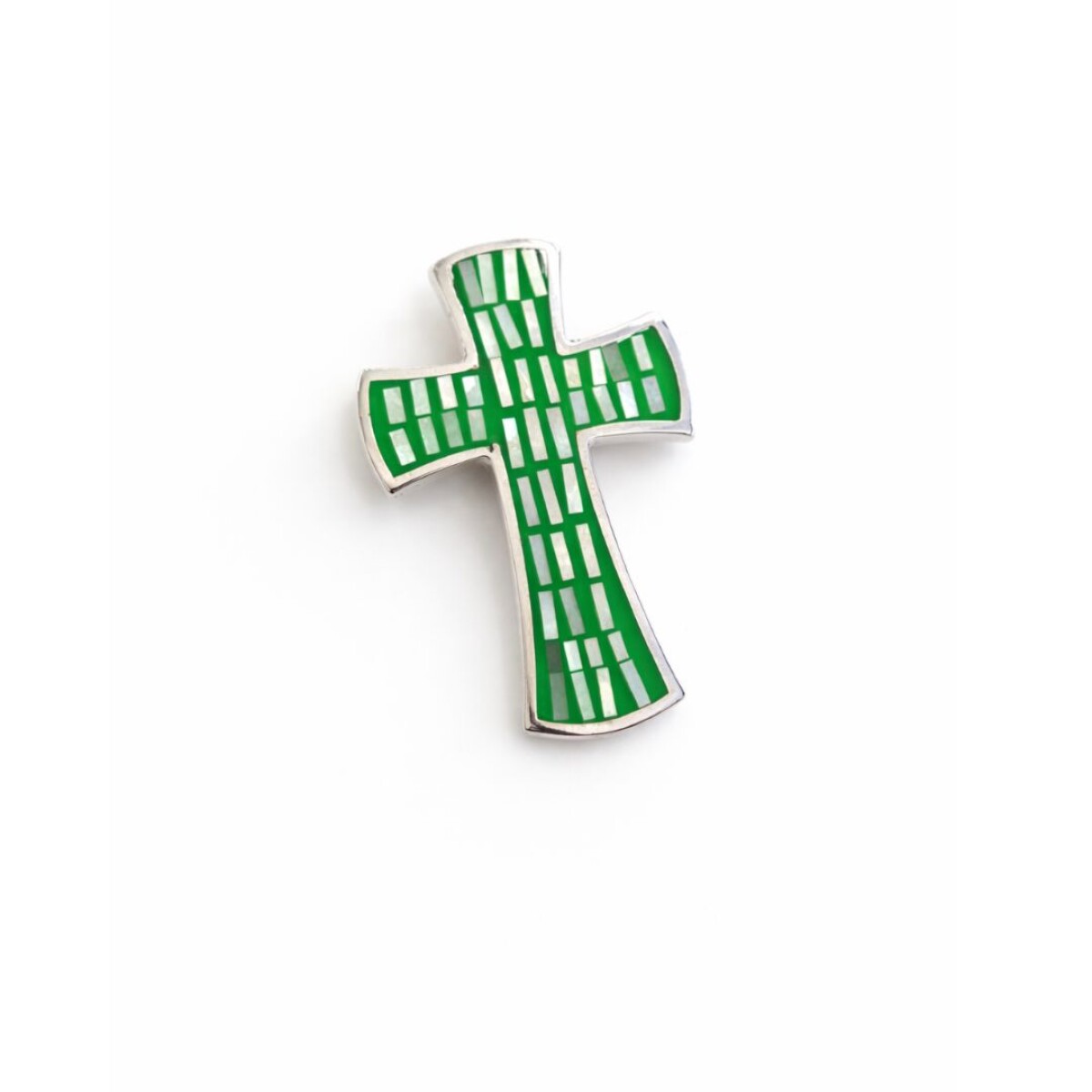 Cruz Mosaico Nacar Verde - Plata 925 