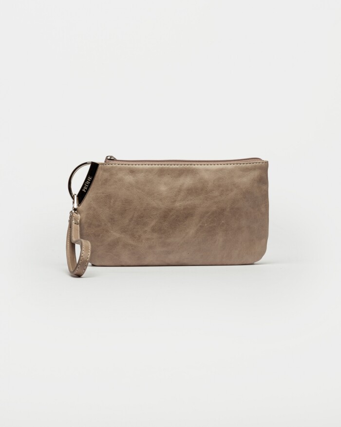 Porta cosméticos Katy en cuero liso Taupe