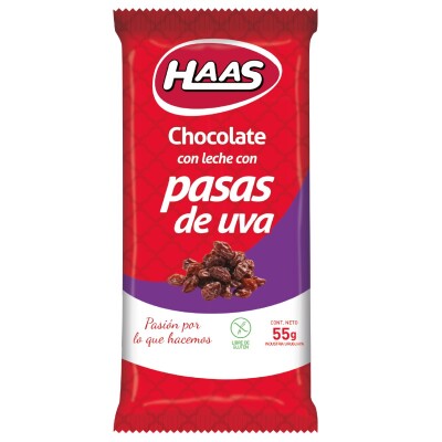 Tableta de Chocolate HAAS Leche con Pasas de Uva 55 GR