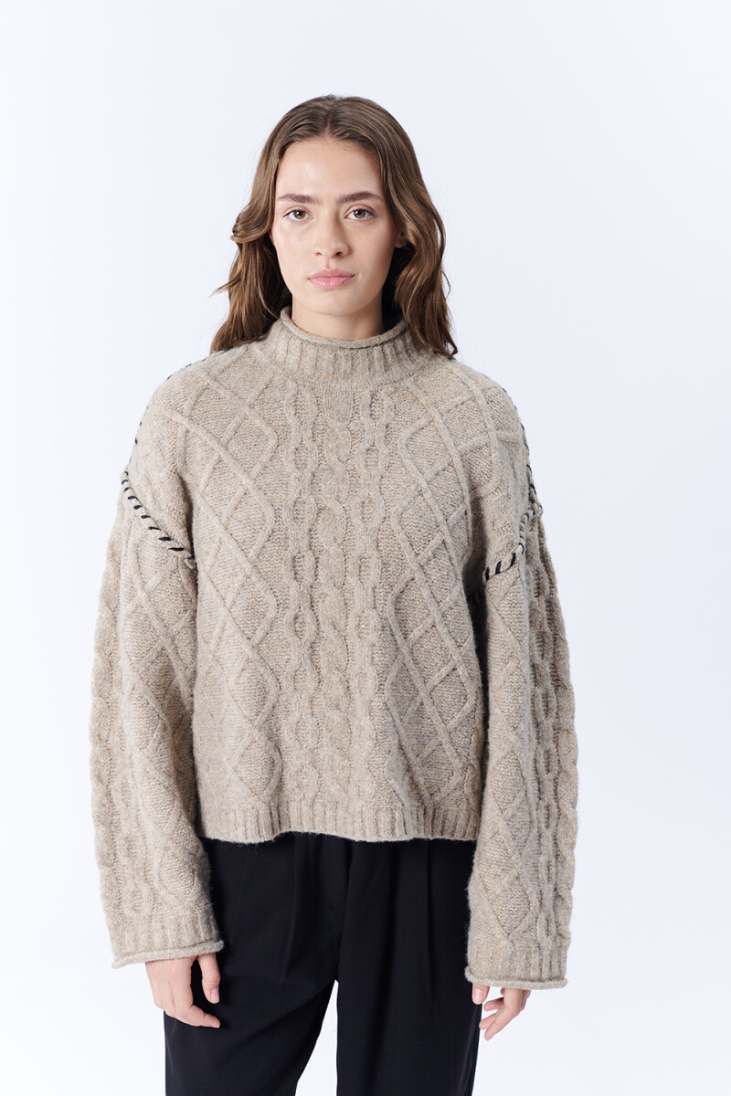 Polera de punto detalle pespunte Visón