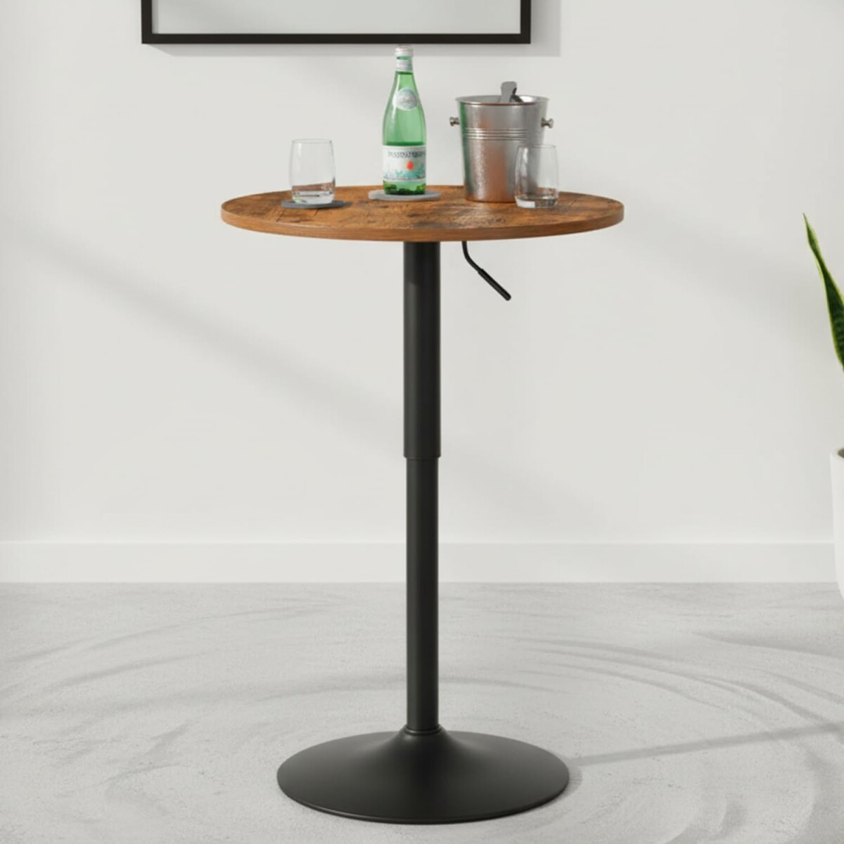 Mesa Redonda 60cm Altura Regulable Giratoria - Marrón oscuro 