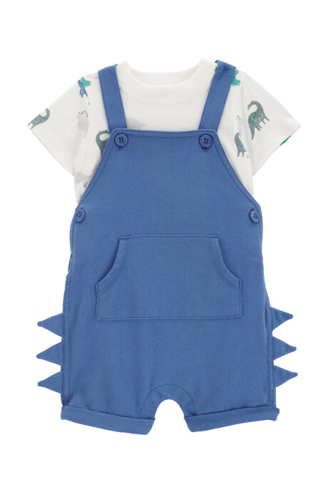 Set dos piezas de algodón, enterito corto y remera, diseño dinos Set dos piezas de algodón, enterito corto y remera, diseño dinos