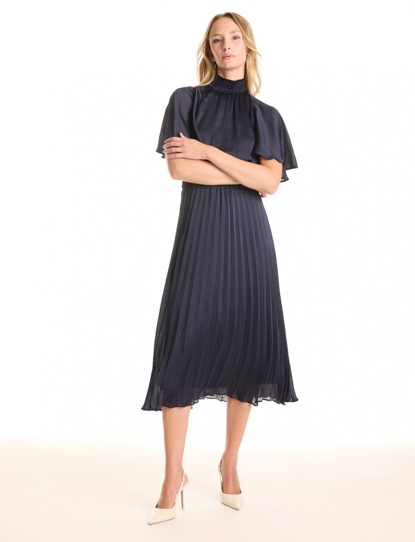 Vestido Noche Midi Plisado MARINO