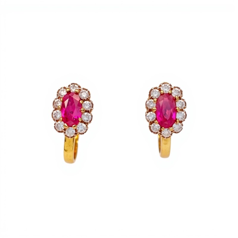 Caravanas Rubí Aro Óvalos de oro- Oro bajo - Rubí y zirconias- CA8127 conpiedra