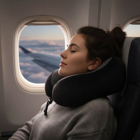 Almohadón De Viaje Viscoelástico Cervical C/Memoria Afelpado Negro