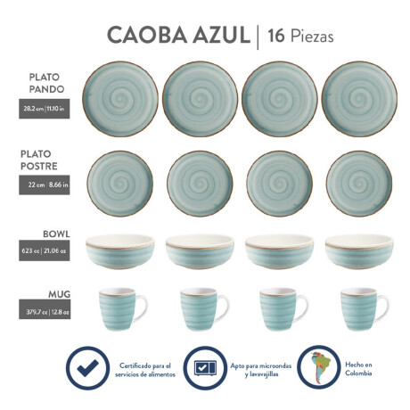 Juego de Vajilla 16 Piezas Caoba Azul Loza Juego de Vajilla 16 Piezas Caoba Azul Loza