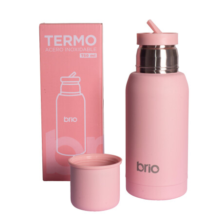 Set De Termo 750 Ml Y Mate Con Tapa brio Acero Inox Rosa