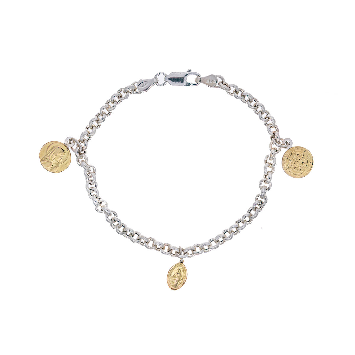 Pulsera religiosa de plata 925 y double en oro 18 ktes con imágenes. 