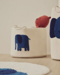 Cesta Tandani de algodón beige con elefante azul 30 cm Cesta Tandani de algodón beige con elefante azul 30 cm