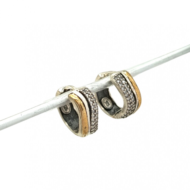Caravanas Aros torneados doble-Plata y oro-Zirconia-CA5143 conpiedra