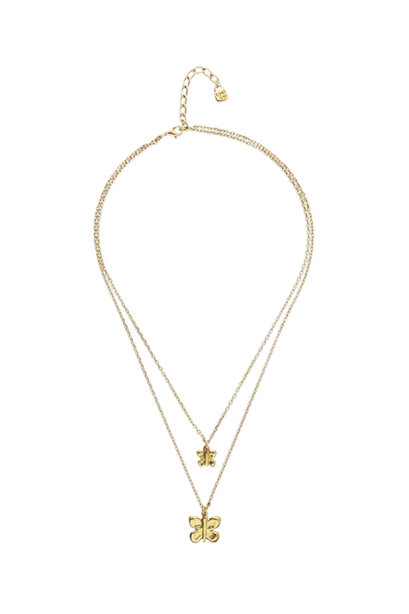 COLLAR DOBLE CON MARIPOSAS EN ALEACIÓN DE METALES BAÑADO EN ORO 18K - Colgante 