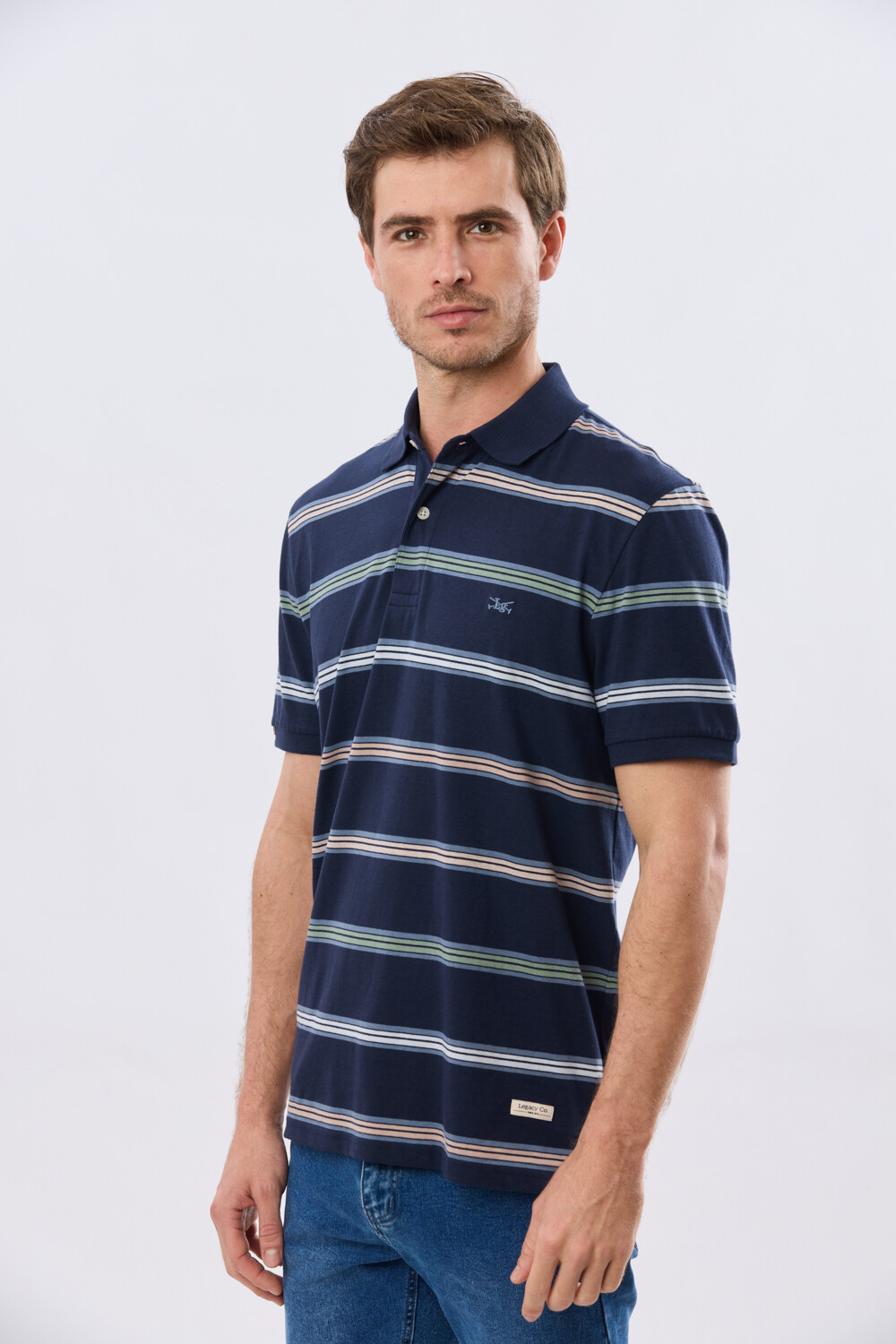 REMERA POLO RAYADA JERSEY Azul