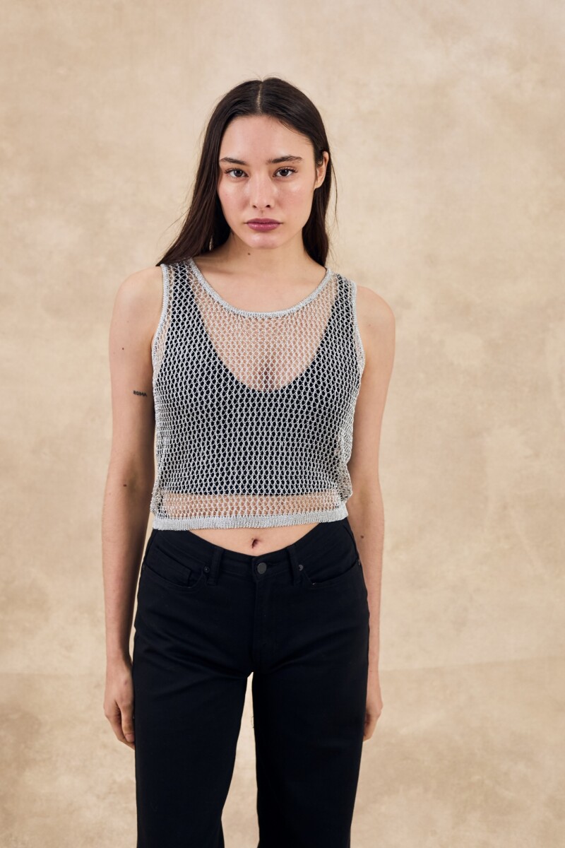 Top Red Metalizado Plata