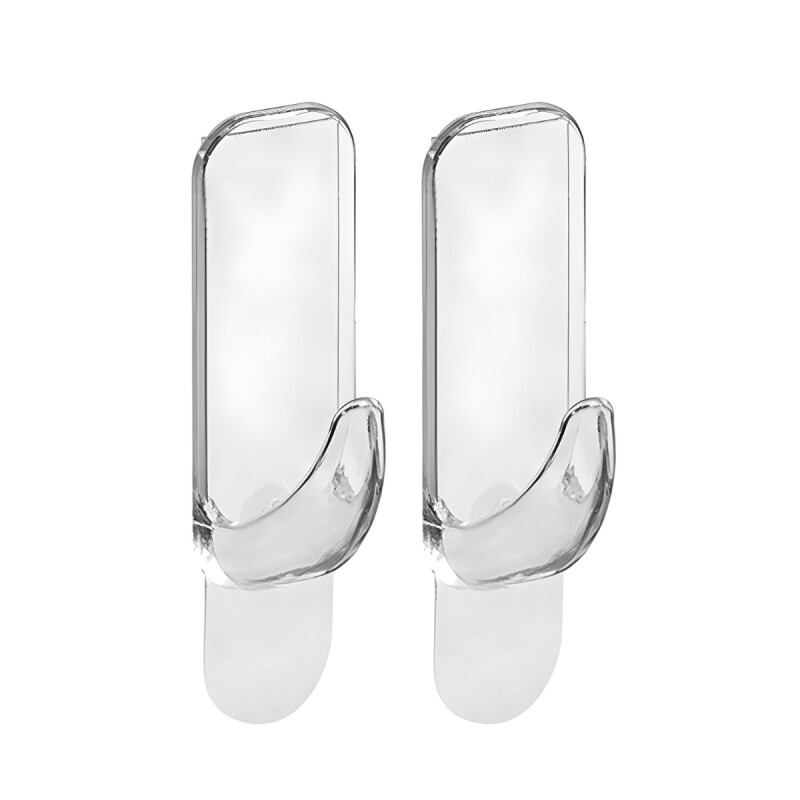 Gancho rectangular x2 cristal con adhesivo TRANSPARENTE