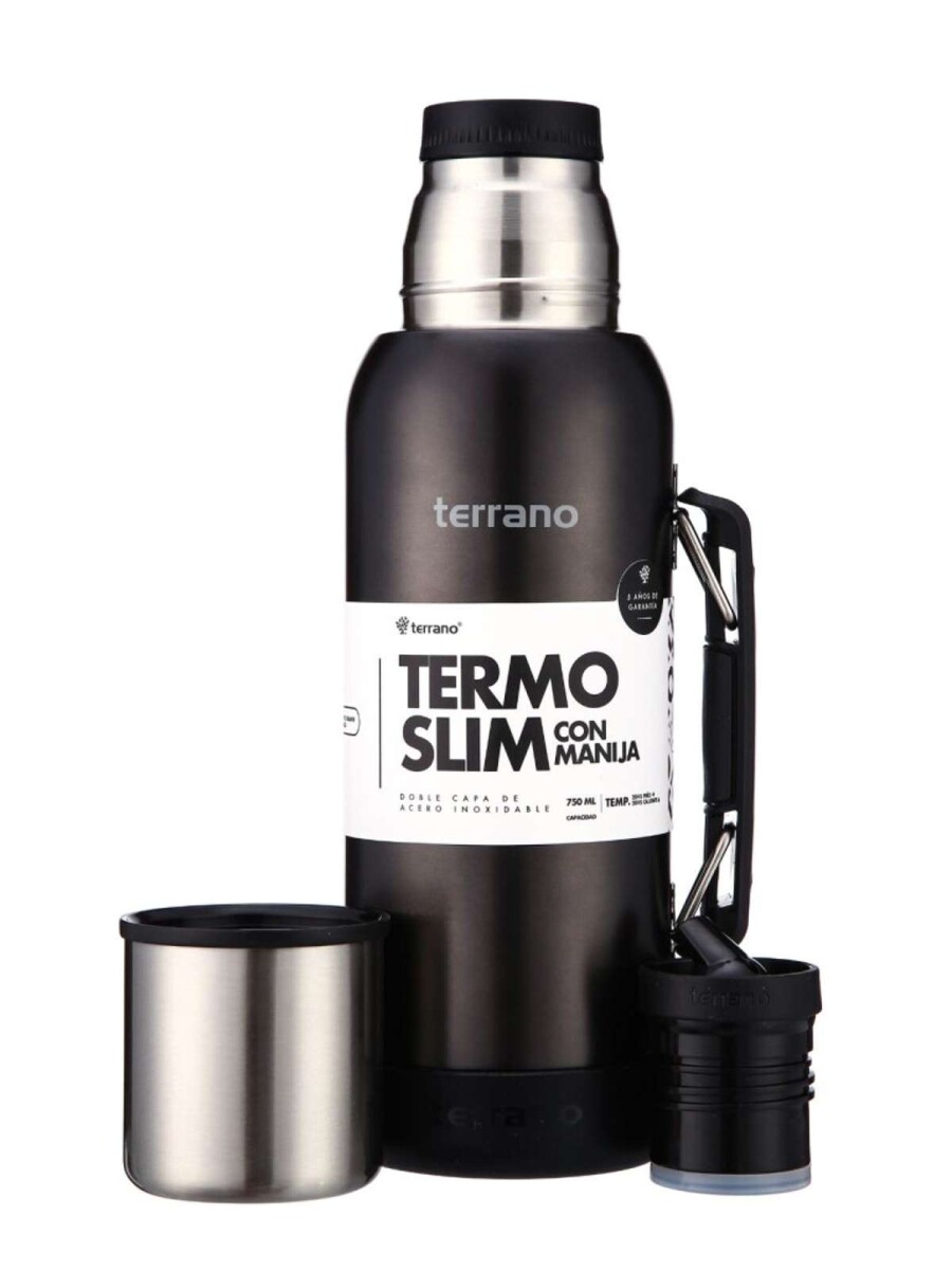 Termo Slim 750Ml. Con Base Silicona - Negro Metalizado 