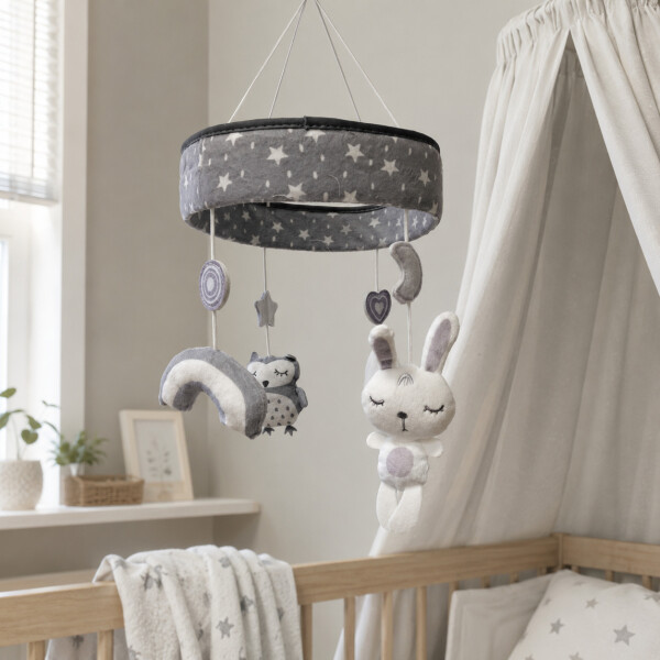 Móvil Musical Cuna Bebé Animalitos Peluche Giratorio 360° Blanco 1