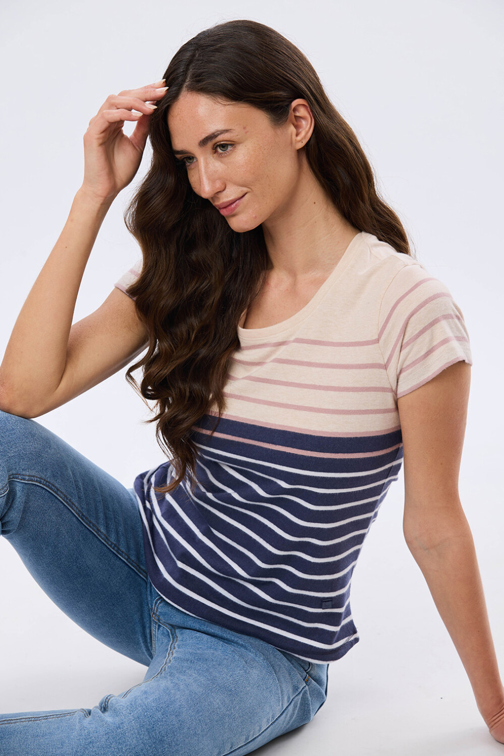 REMERA RAYADA DE ALGODÓN Azul