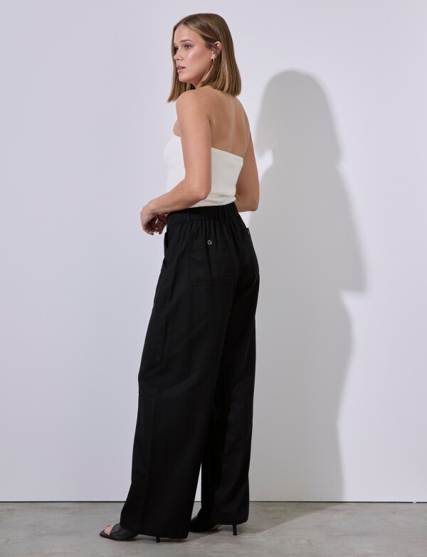 Pantalon Lino Cargo NEGRO