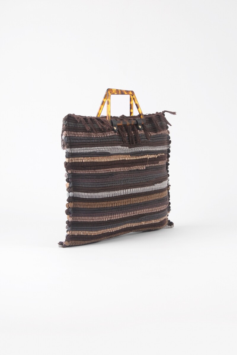 Cartera shopper tejida asa geométrica marrón