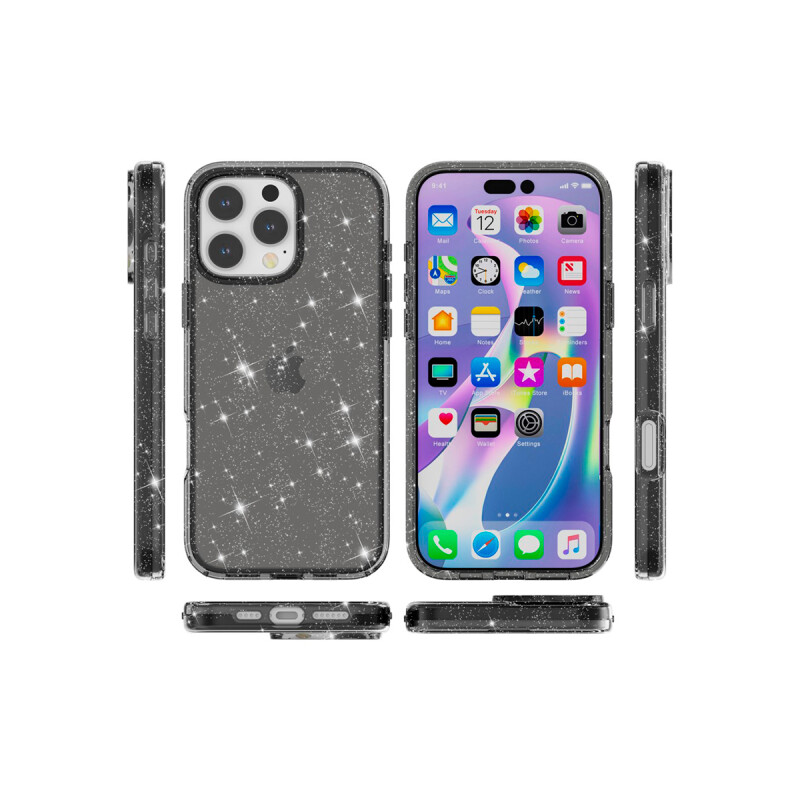 Protector para iPhone 16 Pro Max transparente negro brillos Protector Para Iphone 16 Pro Max Transparente Negro Brillos