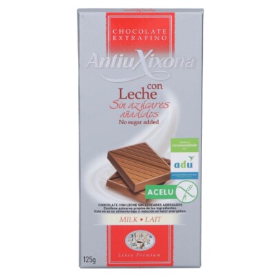 Tableta de Chocolate Antiu Sin Azúcar Añadido con Leche 125 GR Tableta de Chocolate Antiu Sin Azúcar Añadido con Leche 125 GR