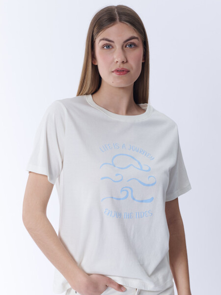 Remera Estampa Olas Blanco
