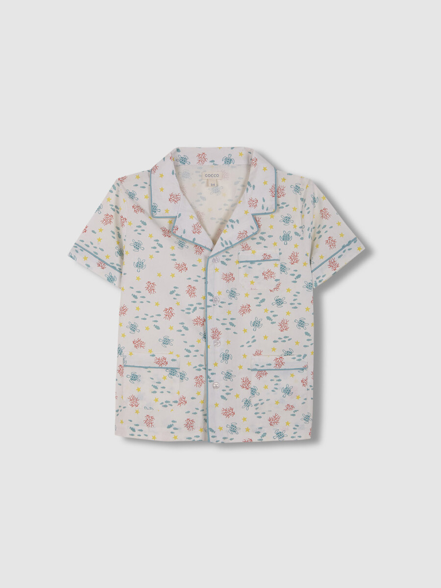 Pijama Estampado Fondo Marino Blanco